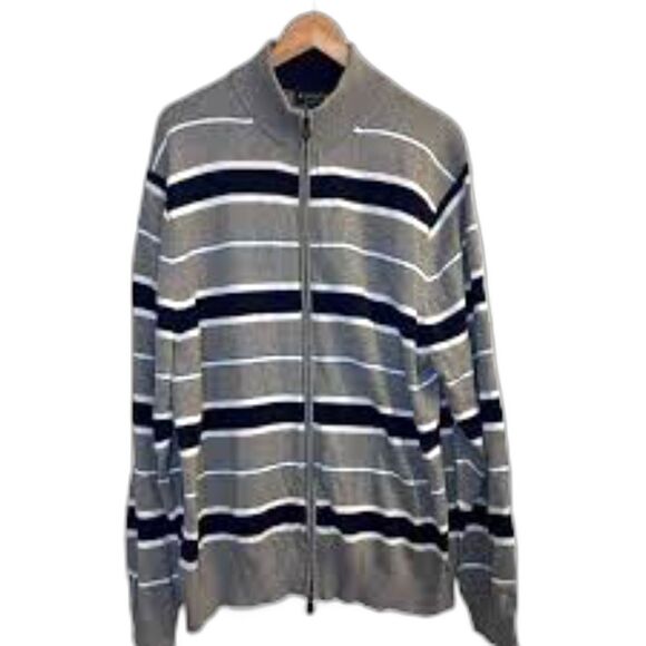 Basic Elements Gray Striped Full Zip Sweater Cotton Blend Men SZ S - Picture 1 of 7